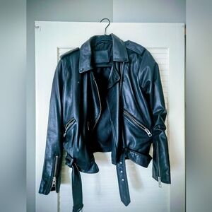 All Saints Balfern Black Leather Cropped Jacket